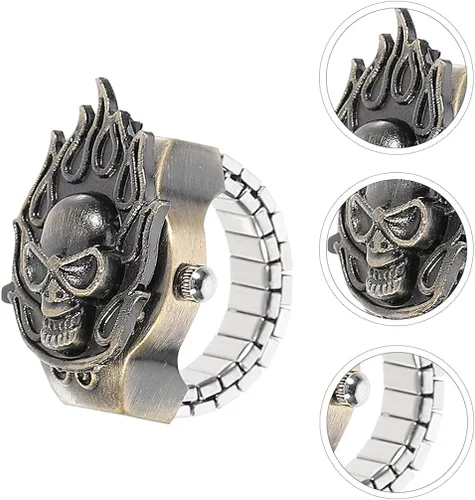 Vista 8 de ifundom Reloj de dedo para hombre, estilo punk, diseño de calavera, extensión, correa de acero inoxidable, tamaño ajustable