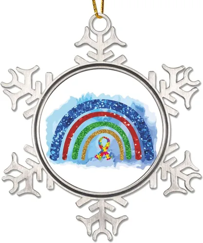 Vista 9 de Adornos únicos a veces para árbol de Navidad, apoyo para autismo, decoración de Navidad, conciencia de autismo, adorno de copo de nieve de metal