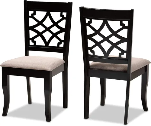 Vista 15 de Baxton Studio Mael - Juego de 2 sillas de comedor y sillas de comedor tapizadas de tela gris y acabado marrón oscuro de madera