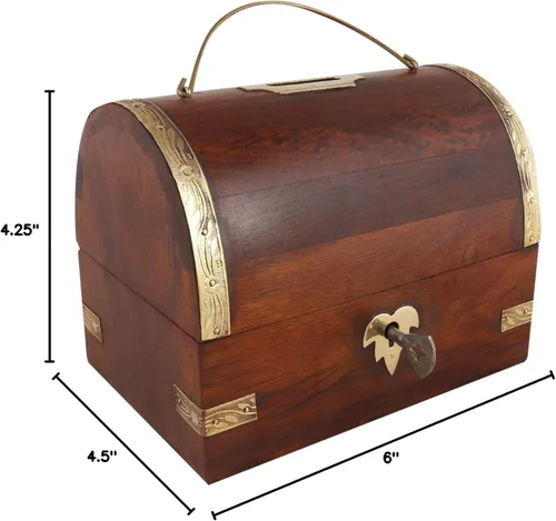 Vista 5 de Caja de dinero de madera hecha a mano para niños, adultos, niños, niñas con cerradura, alcancía de madera de gran tamaño, caja de ahorro, caja