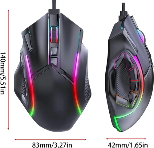 Vista 9 de EBTOOLS Ratón para juegos, 12 botones programables, luces RGB de 12800 DPI, diseño ergonómico, con cable de 5.9 ft, para computadora portátil y PC