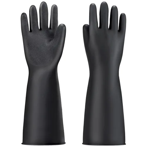 Vista 17 de Guantes Resistentes a Productos Químicos, 14" de Largo Negro Impermeables Resistentes a Álcali/Ácido/Aceite Reutilizables Guantes de Goma