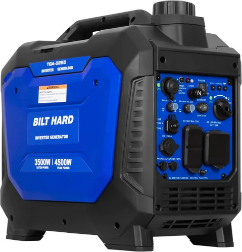 Vista 10 de BILT HARD Generador de gas de 2500 W, generador inversor silencioso de 4 tiempos de 80 cc con sensor de CO, listo para paralelo, receptáculo dúplex
