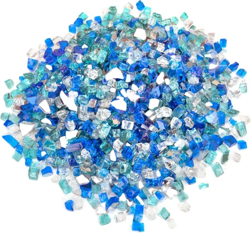 Vista 13 de Stanbroil - Vidrio de fuego mezclado de 10 libras – Vidrio de fuego templado reflectante de 1/2 pulgada mezclado en azul aguamarina, platino, azul