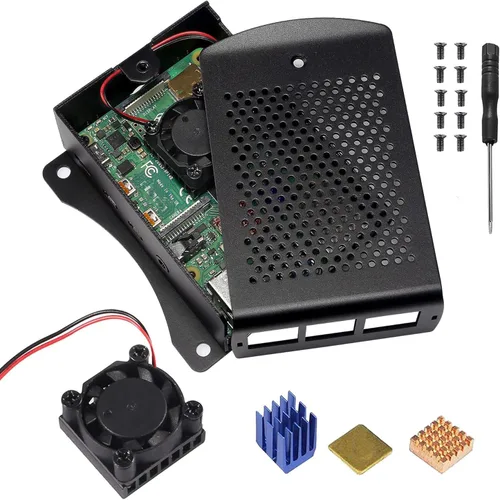Vista 8 de Caja de metal para Raspberry Pi 3 para RPi 3, carcasa protectora de aluminio, carcasa montada en la pared con doble ventilador de refrigeración