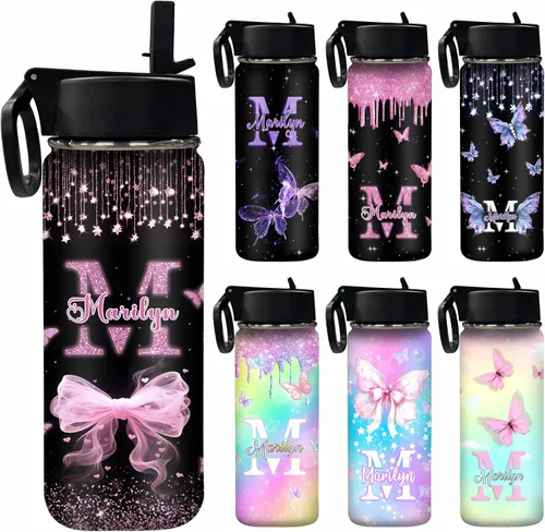Vista 17 de Botella de agua personalizada, botella de agua deportiva personalizada con nombre, botella de acero inoxidable aislada al vacío con tapa con Color 1