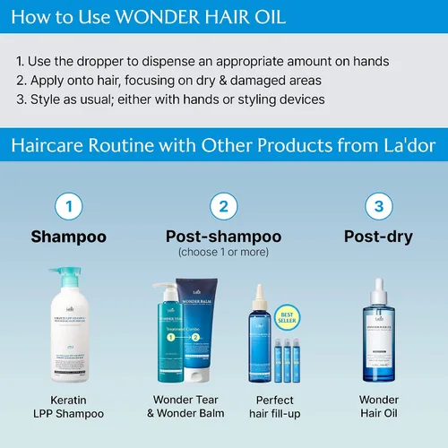 Vista 8 de LA'DOR LADOR Wonder - Aceite para el cabello, antiencrespamiento, sin enjuague, ligero y sin enjuague, aceite de aguacate y argán de escualano