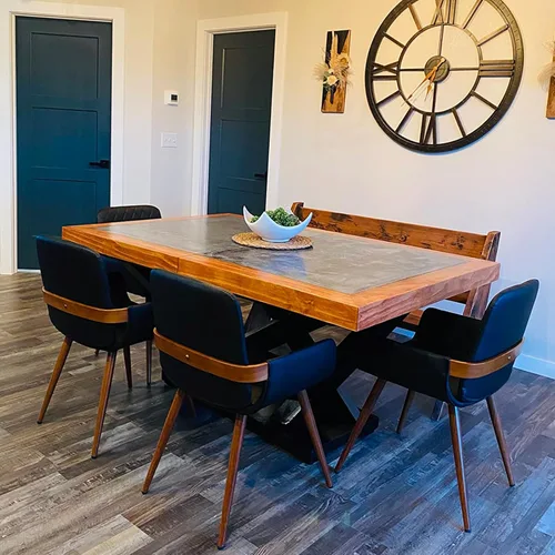 Vista 3 de LUNLING Sillas de Comedor Modernas de Mediados de Siglo de Cuero Sintético, Sillas con Asiento Tapizado y Patas de Metal, Silla de Cocina de Cuero