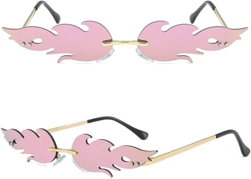 Vista 2 de Gafas de sol de llama de fuego de moda para mujeres y hombres, retro sin montura con forma de fuego, gafas de onda vintage para fiesta