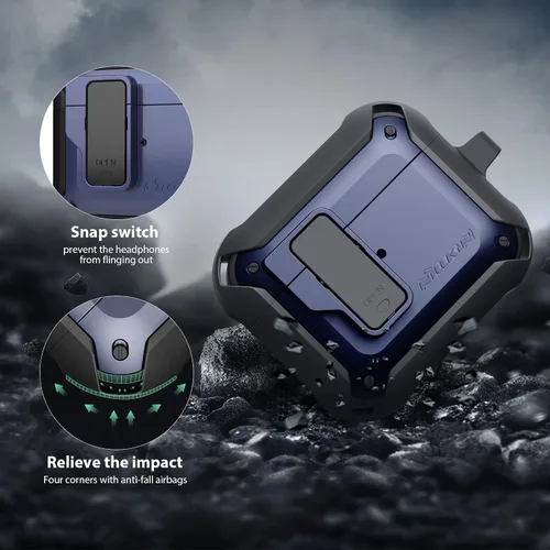 Vista 3 de Nillkin Funda para Airpods 3 con bloqueo magnético seguro, funda protectora para Airpods 3 con llavero de metal, cuerpo completo a prueba de golpes