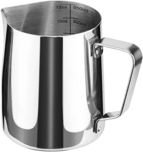 Vista 9 de Jarra de espuma de leche de 20 onzas de acero inoxidable - Jarra de crema para vaporizar espresso y café capuchino - Jarra de espuma de leche