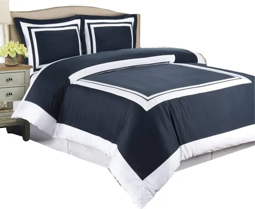Vista 8 de Royal Hotel Bedding Blue and Chocolate - Juego de funda de edredón de 2 piezas, tamaño individual/individual XL, 100% algodón, 300 hilos Azul
