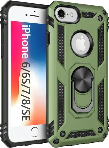Vista 20 de Korecase Funda para iPhone 8, protección de cámara, armadura militar, doble capa, soporte compatible con iPhone 6 6s y iPhone 7 8, color negro
