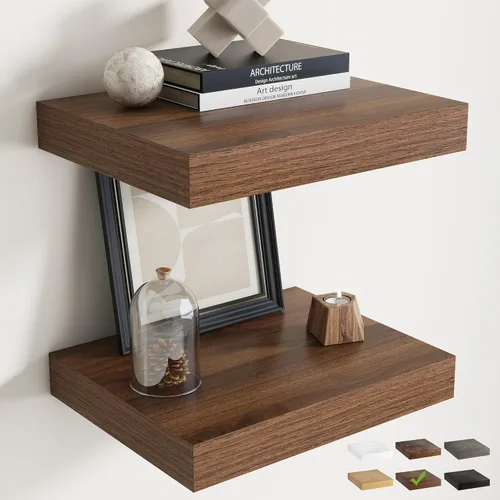Vista 10 de Juego de 2 estantes flotantes de 16 pulgadas para pared, estantes de baño de grano de madera de 12 pulgadas de profundidad con soportes invisibles