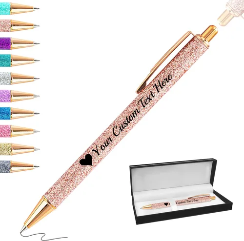 Vista 77 de Bolígrafos con purpurina personalizados con nombre, bolígrafos bonitos y bonitos personalizados, bolígrafos retráctiles de tinta negra, suministros