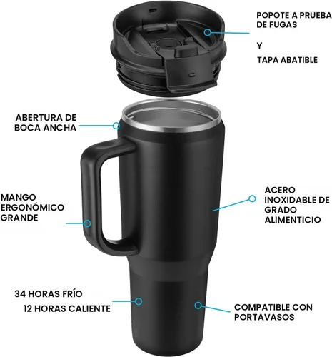 Vista 2 de EALGRO Botella de agua aislada de 40 onzas con popote y asa, frasco de agua deportivo de metal grande, taza de café de viaje de acero inoxidable