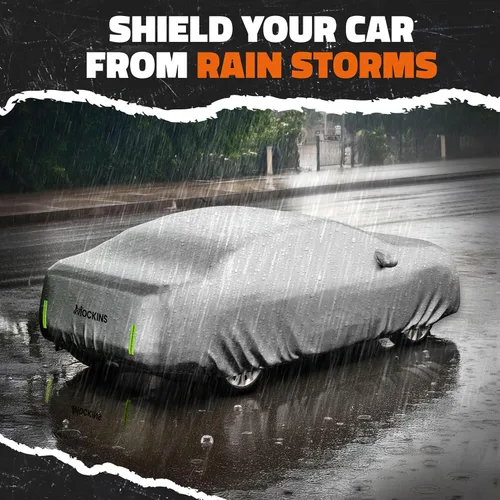 Vista 8 de Mockins - Funda para automóvil de poliéster plateado 190T, para todo tipo de clima, transpirable e impermeable, protegerá tu vehículo contra
