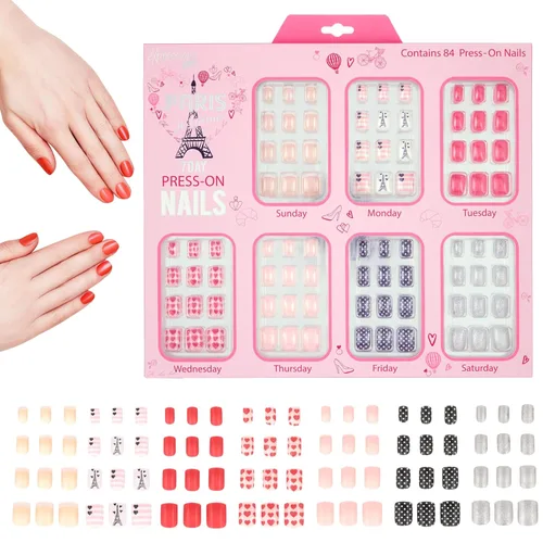 Vista 15 de Colección de manicura de 7 días - Juego de uñas a presión de 84 piezas para niños (BFF)