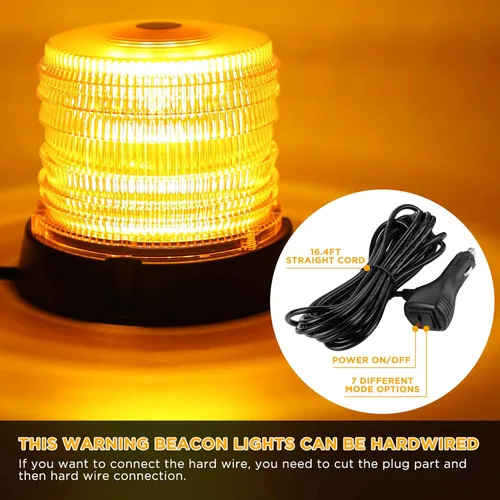Vista 4 de ASPL Luces de Baliza Intermitente de Advertencia LED, 60 Luces LED Ámbar Intermitentes de Seguridad Estroboscópicas con Magnético y Cable Recto