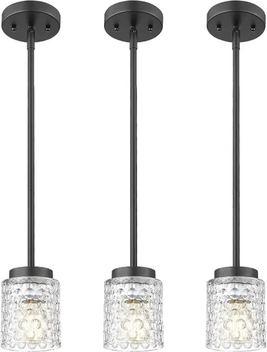 Vista 16 de FEMILA Lámpara Colgante Dorada, Accesorios de Iluminación Colgante de 4", Iluminación para Isla de Cocina, Vidrio Martilleado, Base E26, 4FY86MIL BG