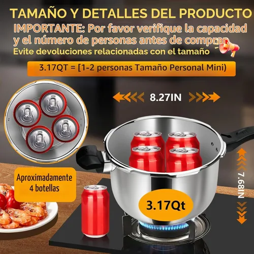 Vista 8 de Olla a presión de acero inoxidable 8 en 1 con 8 características de seguridad - 3 cuartos de galón, cocción rápida y uniforme para comidas