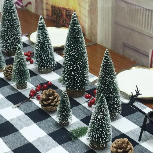Vista 6 de Árbol de Navidad pequeño, mini árbol de Navidad, mini árbol de pino, árboles falsos con base de madera para decoración de mesa (verde planta)
