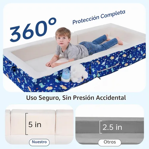 Vista 3 de ENITYA Foldable Toddler Travel Bed with Safety Rails & Storage Space