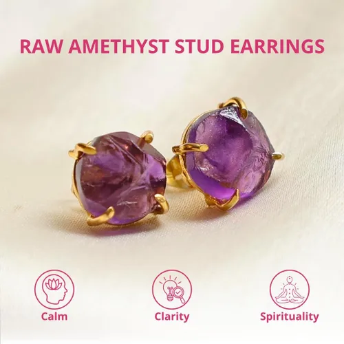 Vista 74 de Gempires Natural Raw Prong Setting Stud Earrings, 8-10 mm Crystals Earring, Handmade Jewelry, Gift for Her