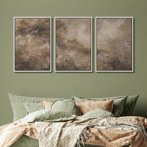 Vista 28 de SIGNFORD - Set de obras de arte en lienzo enmarcado para pared, ilustraciones abstractas de neblina del desierto en tonos neutros beige y marrón