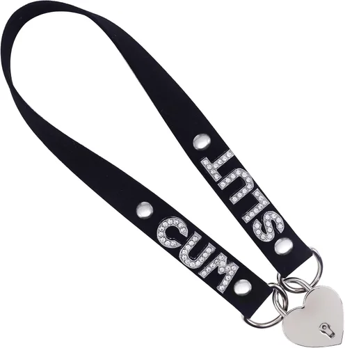 Vista 3 de Collar de candado de corazón hecho a mano para mujer con llave collar de letras de terciopelo gótico punk con llavero de cuero