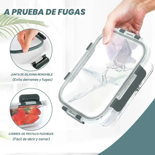 Vista 7 de KOMUEE Recipientes de vidrio para preparación de comidas, 3 compartimentos, paquete de 5 recipientes de vidrio de 36 onzas, recipientes