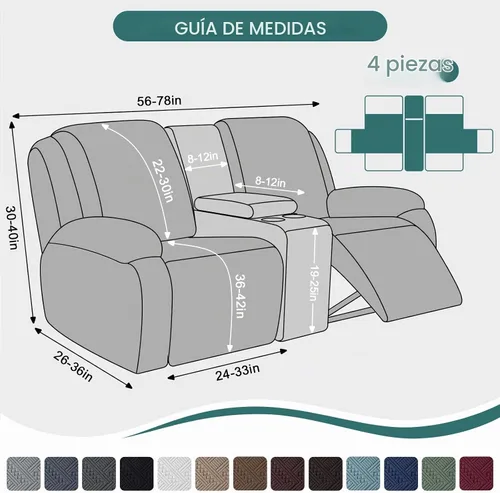 Vista 2 de Ruaozz - Fundas elásticas para sofá reclinable con consola de 4 piezas, con bolsillos, fundas de jacquard para sofá reclinable, protectores