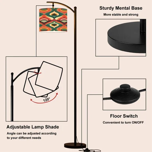 Vista 4 de Arc Floor Lamp Aesthetic mid century seamless retro design Decorative 50 s 60 s 70 s Tall Standing Lamp Modern Dimmable with Remote Adjustable Drum
