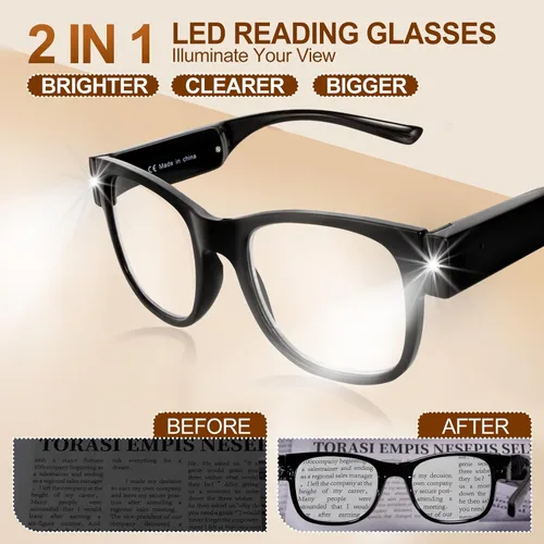 Vista 2 de USB Rechargeable Led Reading Glasses Lighted Eyewear for Women Men