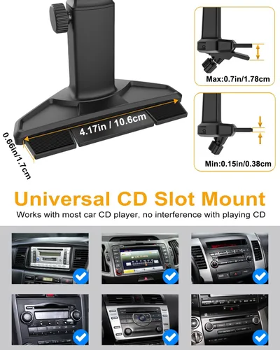 Vista 5 de Soporte para tablet con ranura para CD de automóvil con brazo ajustable, rotación universal de 360° para camión, reproductor de CD y tableta
