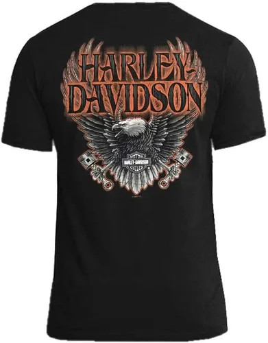 Vista 2 de Harley-Davidson Camiseta de algodón con cuello redondo de manga corta Eagle Piston para hombre - Negro