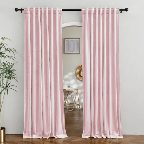 Vista 76 de RYB HOME Cortinas 100% opacas de terciopelo blanco para dormitorio, pestaña trasera y bolsillo para barra, aislamiento térmico, cortinas