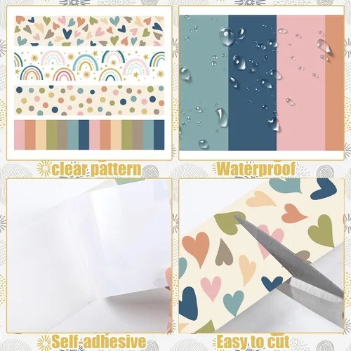 Vista 3 de Bordes bohemios de 131 pies para tablón de anuncios, para aula, corazones de arcoíris, bordes rectos, calcomanías para decoración de aula, escuela