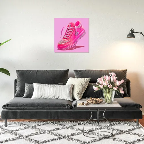 Vista 4 de Wynwood Studio Lienzo de moda y glamour, arte contemporáneo envuelto – Tenis brillantes de color rosa intenso, arte de pared para sala de estar