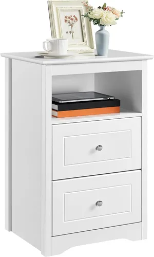 Vista 12 de Yaheetech Juego de 2 mesitas de noche, mesitas de noche de madera con 2 cajones y compartimento, 2 piezas de mesita de noche alta para dormitorio