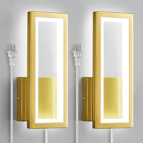 Vista 12 de Apliques de pared modernos de color madera enchufables de 18 W, lámpara de pared LED simple para interiores, 6000 K, luces de pared rectangulares