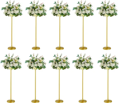 Vista 9 de 4pcs soporte de flores de boda de metal dorado, centros de mesa de 39.4