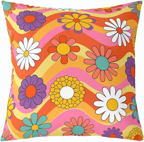 Vista 9 de Funda de almohada retro de los años 60 y 70, diseño de hongos trippy Kawaii para niñas, mujeres y adultos, bonita funda de cojín hippie de 1970