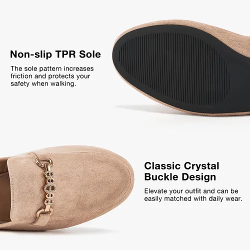 Vista 5 de Zapatos planos con hebilla para mujer: zapatos clásicos de ante sin cordones, con puntera cerrada, sin espalda, mocasines 2025