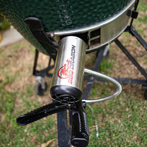 Vista 5 de Ventilador de carbón BBQ Dragon - Ventilador de parrilla inalámbrico para acampar, chimenea y parrillas - Ventilador de aire BBQ resistente