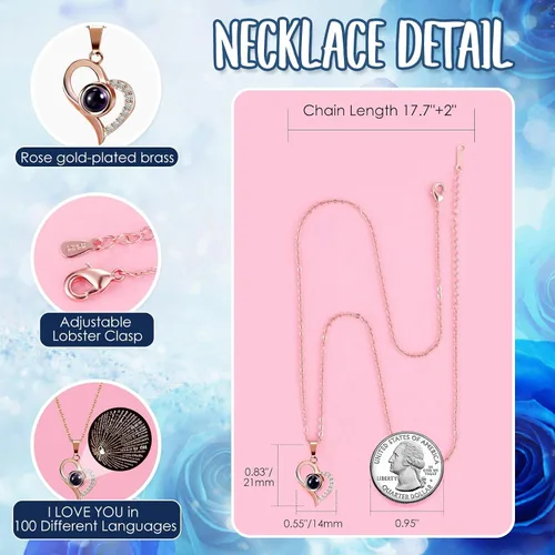 Vista 8 de AddWel Regalos de rosas para mujer, rosas azules reales preservadas con collar I Love You en 100 idiomas y lindo oso de musgo para novia, esposa
