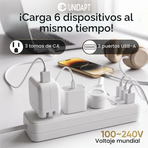 Vista 2 de Unidapt Regleta de viaje europea, adaptador de enchufe de EE. UU. a Europa