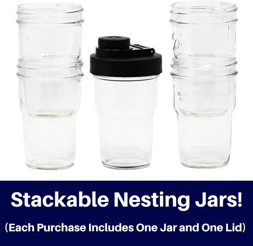 Vista 3 de Brewing America Tarro anidable con tapa para beber como taza de viaje, 1 pinta (16 onzas) con tapa negra en botella de boca ancha, tarro Mason Negro