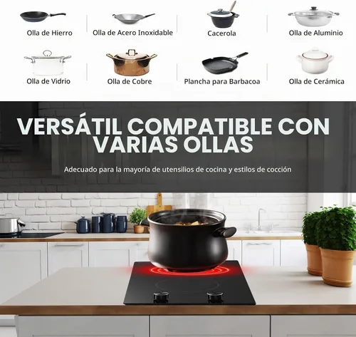 Vista 4 de [Usado] VEVOR - Estufa eléctrica de 12 pulgadas, 2 quemadores, estufa eléctrica integrada de 110 V, con panel de vidrio, control de perilla, 11