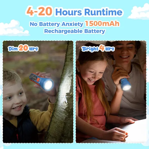 Vista 5 de ETENWOLF L1 Linterna recargable para niños, linterna LED con divertidas pegatinas DIY, 6 modos de luz, brillo ajustable, batería de 1500mAh